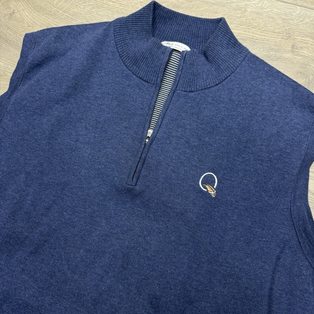 Peter Millar Quail Hollow Crown Comfort 1/4 Zip Golf Vest Blue Men's Sz XL STAIN